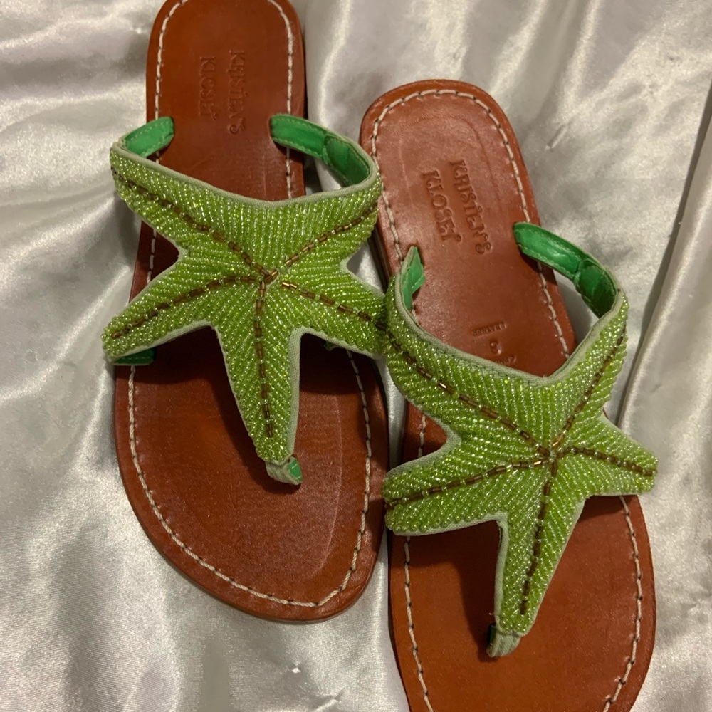 Kristen’s Kloset green beaded starfish sandals